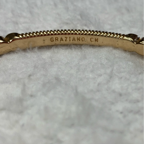 Graziano Gold Tone White Rhinestone Ribbed Bangle Bracelet - Picture 8 of 8
